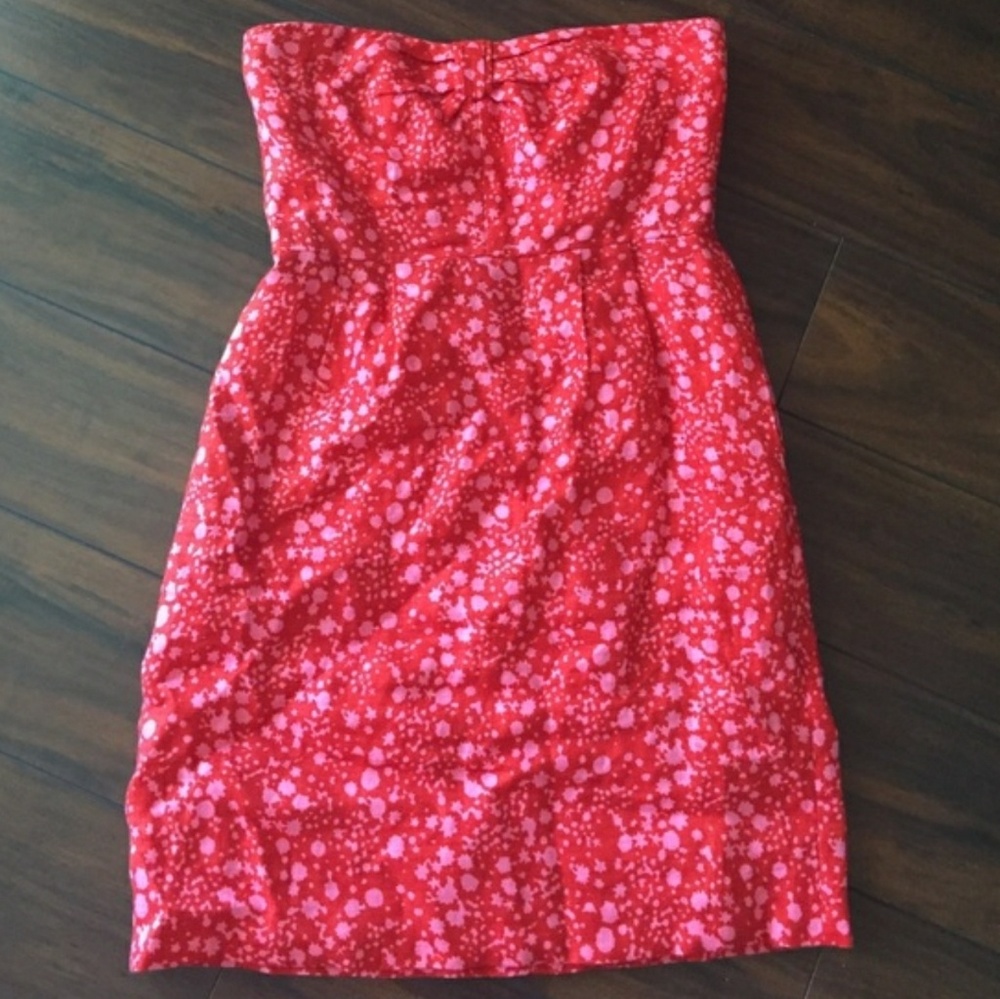 EUC J crew linen constellation strapless red dress - Picture 2 of 8